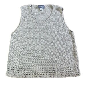 Jaclyn Smith Crochet Knit Sleeveless Top Ivory Size Large Boho, Cottagecore USA